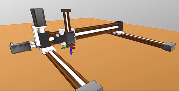 3D VR digital twin of a three-axis gantry robot Example of a 3D VR digital twin of a three-axis gantry robot