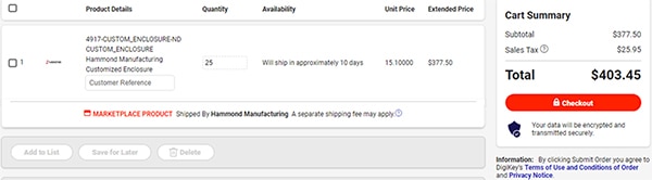 Custom Enclosure Configurator final quotation summary (click to enlarge) Image of Custom Enclosure Configurator final quotation summary (click to enlarge)