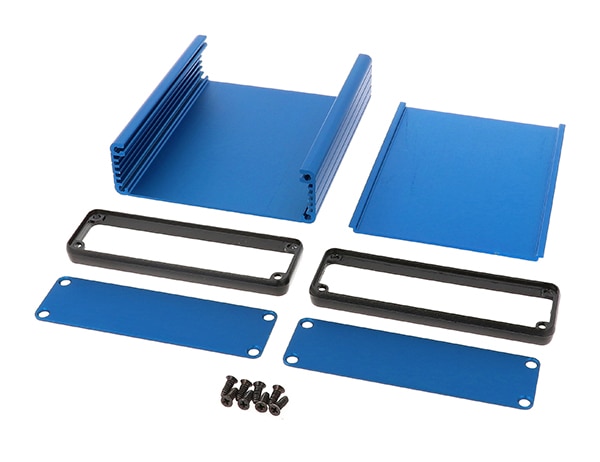 Hammond Manufacturing 1455L1201BU extruded aluminum enclosure, disassembled תמונה של מארז אלומיניום משוחל (extruded aluminum) Hammond Manufacturing 1455L1201BU
