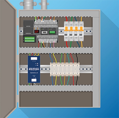 A typical DIN rail installation Image of a typical DIN rail installation