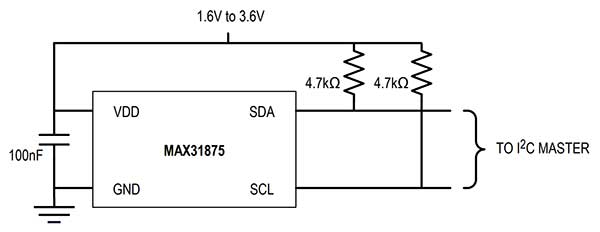 Analog Devices MAX31875 digital temperature sensor Diagram of Analog Devices MAX31875 digital temperature sensor