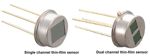 Examples of the TO-39 packaging of the single and dual-channel thin film pyroelectric sensors