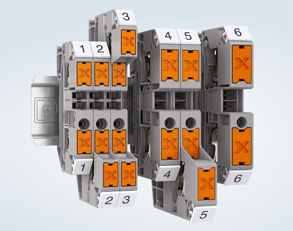 Push-X terminal blocks come in three sizes to accommodate a wide range of conductor sizes and are available in 2, 3, and 4-conductor variants