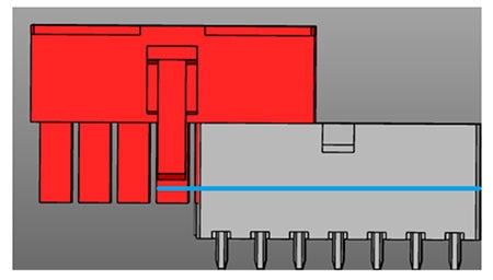 The CAD drawing illustrates the maximum potting height on a Mini-Fit connector to ensure the latch design and mating of the connectors are not compromised