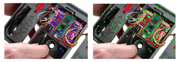 Key points detected on the XRP robot image using a) GFTT  b) SIFT