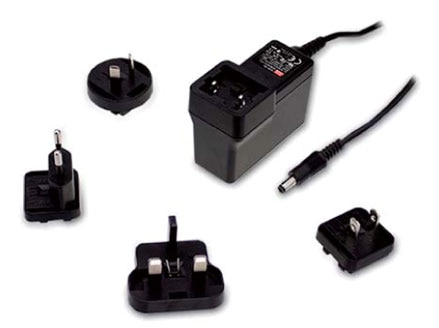 MEAN WELL's wall-mount converter in the GEM60I series with interchangeable body-mounted AC plug blades