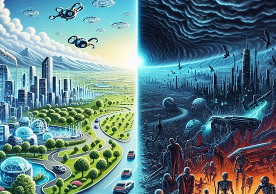 The depiction of two possible scenarios of post technological singularity