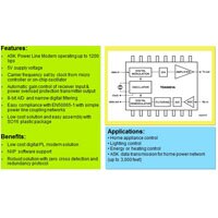 Image showing features, benefits, applications, and layout of a TDA5051A power line modem TDA5051A Power Line Modem