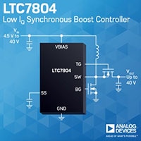Analog Devices' LTC7804 40 V 3 MHz Boost Controller with Spread Spectrum Image du contrôleur élévateur 40 V et 3 MHz LTC7804 d'Analog Devices avec fréquence à étalement de spectre