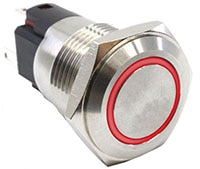 E-switch PVB3 Series Illuminated Anti-Vandal Switch Abbildung: Beleuchteter vandalismussicherer Schalter der Serie PVB3 von E-Switch