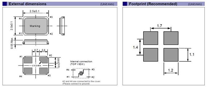 Epson's FA-20H Series Miniature MHz Crystal External Dimensions Image of Epson FA-20H Series Miniature MHz Crystal External Dimensions