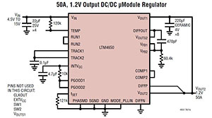 Linear Technology's LTM4650 µModule® Regulator Typical App Diagram Analog Devices LTM4650 典型应用框图图片