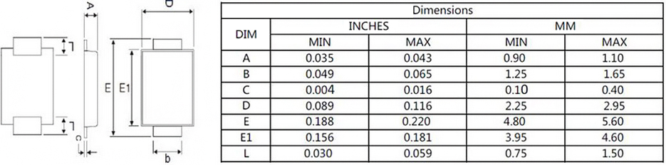 Micro Commercial Co's 3-5 A Schottky Rectifiers in DO-221AC Package - Diagram Schottky Rectifier Dimensions