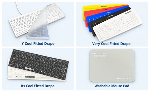 Man & Machine's Disinfectable Fitted Keyboard Drapes and Disinfectable Mouse Pad Image of Man & Machine's Disinfectable Fitted Keyboard Drapes and Disinfectable Mouse Pad