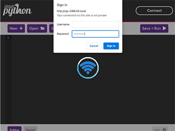 CircuitPython Web Workflow Code Editor Quick Start Image of CircuitPython Web Workflow Code Editor Quick Start