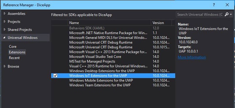 Figure 3: Add Windows IoT 10 reference Figure 3: Add Windows IoT 10 reference