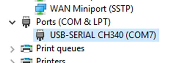 The Arduino in my case is a CH340, and it shows on COM7 (port 7). The Arduino in my case is a CH340, and it shows on COM7 (port 7).