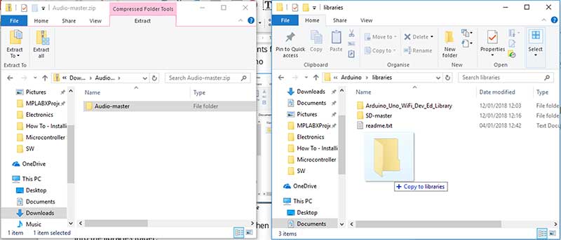Drag the library folder into the Arduino library folder Image of Drag the library folder into the Arduino library folder