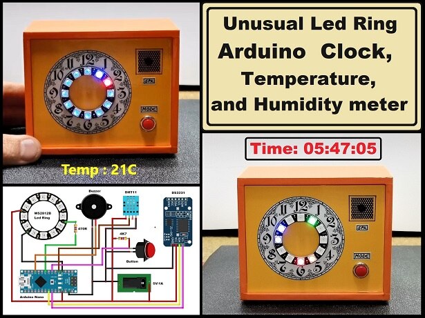 Unusual LED Ring Arduino Clock, Temperature, and Humidity meter