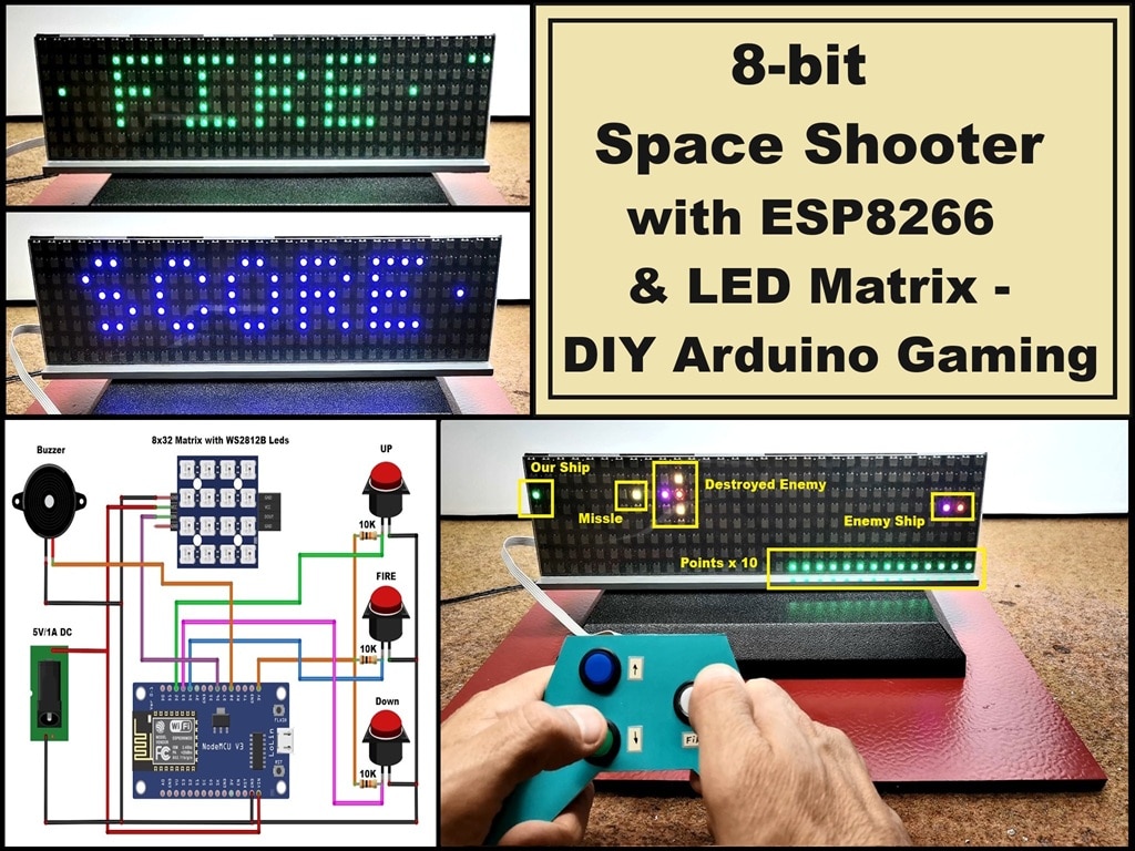 8-bit Space Shooter on ESP8266 & LED Matrix - DIY Arduino Gaming