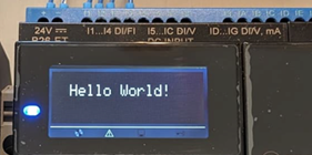 This Crouzet EM4 PLC with integrated display is running a classic “Hello World!” program.