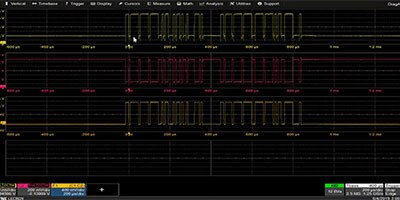 Showing the CANH (top trace), CANL (center trace), and the differential CAN signal (bottom trace)