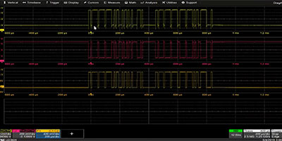 Showing the CANH (top trace), CANL (center trace), and the differential CAN signal (bottom trace)