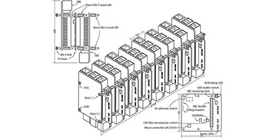 Schematic drawing of a stack of Raspberry Pi Computer Boards with stand offs