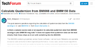 Image of Related Content Card: Calculate Quaternion from BMI088 and BMM150 Data 