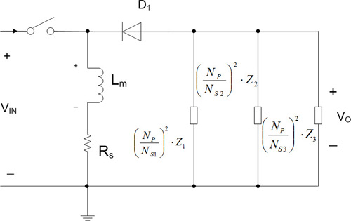 Image of simplified buck-boost converter with multiply loads in parallel
