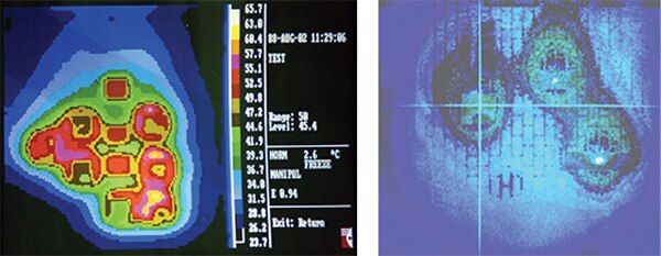 IR images of a circuit board in forced and natural convection