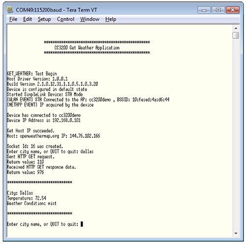 CC3200 的 Get Weather 應用程式示意圖