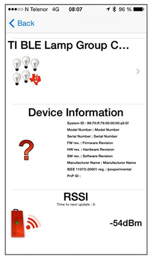 Image of Texas Instruments BLE Lamp controller app additional features