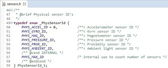 Image of PhysSensorId enumerator in the sensor header file