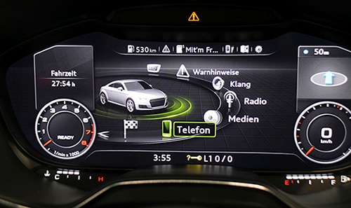 Image of customizable instrument clusters that use 2D and 3D graphics