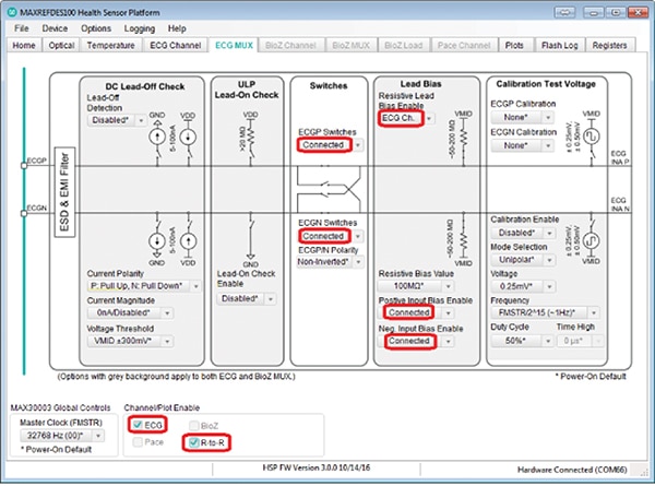 Image of typical setting for the ECG MUX tab