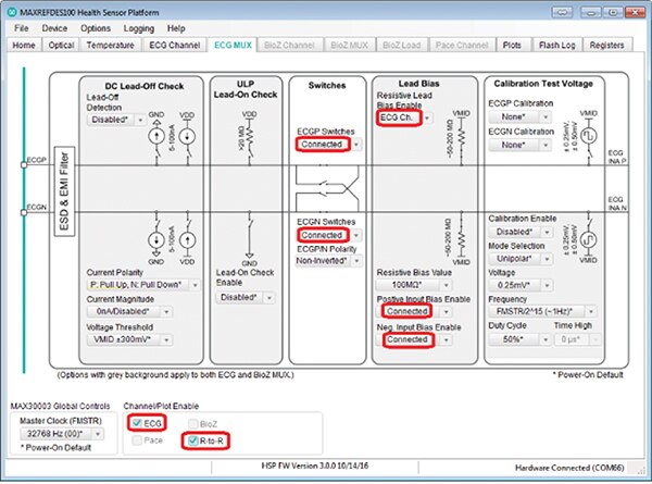 Image of typical setting for the ECG MUX tab