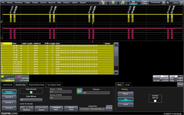 Image of multiple I2C packets on a Teledyne LeCroy HDO4104A (click to enlarge)