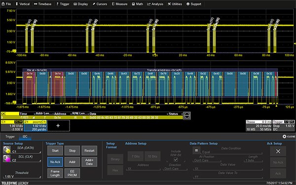 Image of I2C trigger setup for a No Ack condition (click to enlarge)