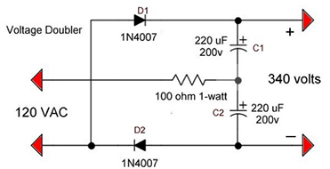 Diagram of basic voltage doubling circuit