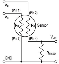 Diagram of voltage divider configuration provides the simplest chemiresistive sensor design