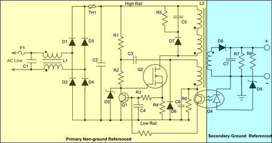 Diagram of typical flyback topology SMPS
