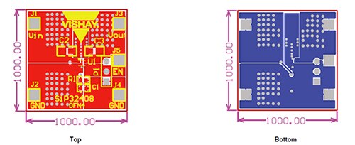 Image of pc board layout for the SiP32408 and SiP32409