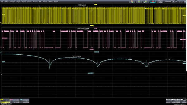 Image of output of the generator (top trace) is expanded horizontally in the middle trace