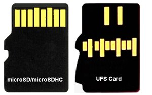 Image of microSDHC card (left) and UFS card (right)