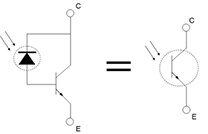Diagram of electrical and physical model for a phototransistor