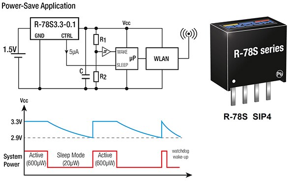 RECOM 的 R-78S3.3-0.1 关机模式使用示意图