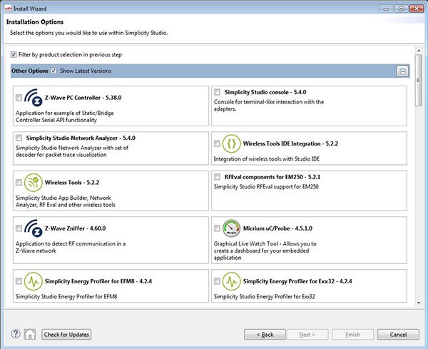Image of final software manifest for Simplicity Studio