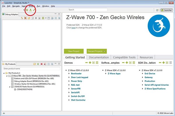 Image of main screen of the Simplicity Studio IDE