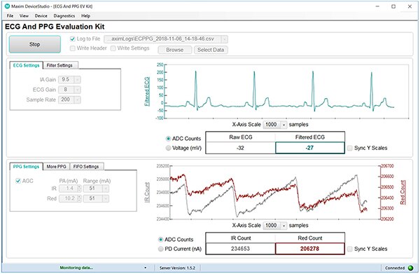 Image of Maxim Integrated MAX86150EVSYS evaluation system's related software application (click to enlarge)